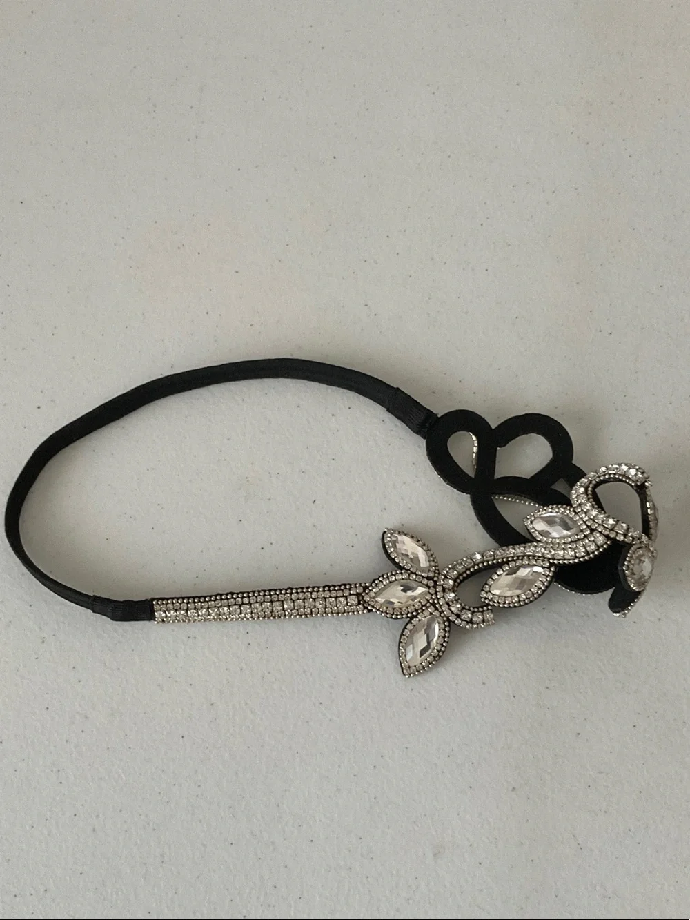 Crystal Embellished Black Elastic Headband